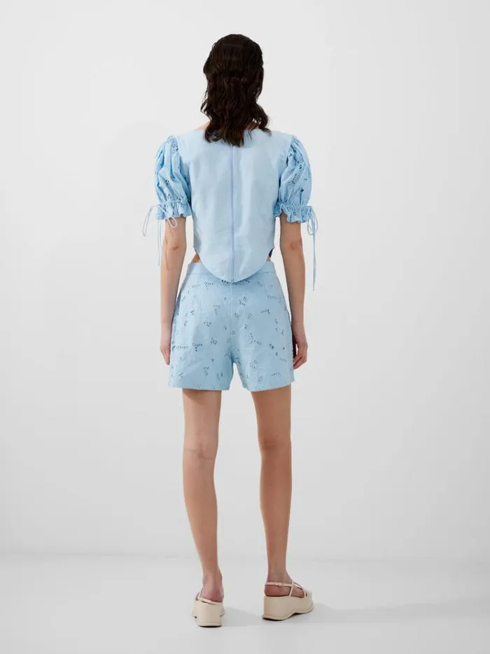 French Connection Skirts and Shorts Rhodes Cotton Embroidered Shorts Cashmere Blue 8211 Woman