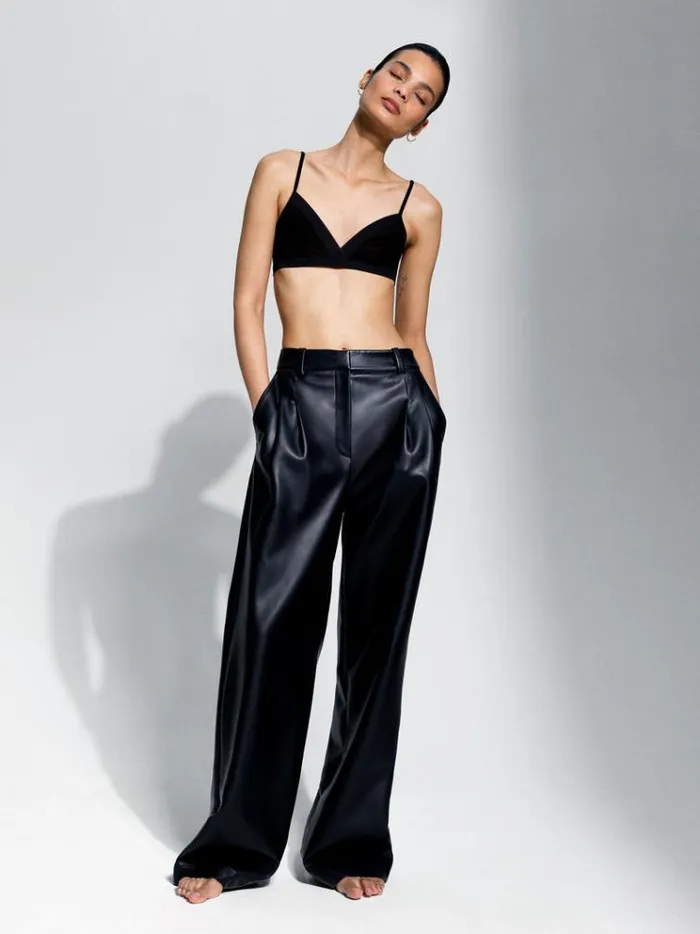 French Connection Trousers Crolenda Pu Wide Leg Trousers Blackout 8211 Woman
