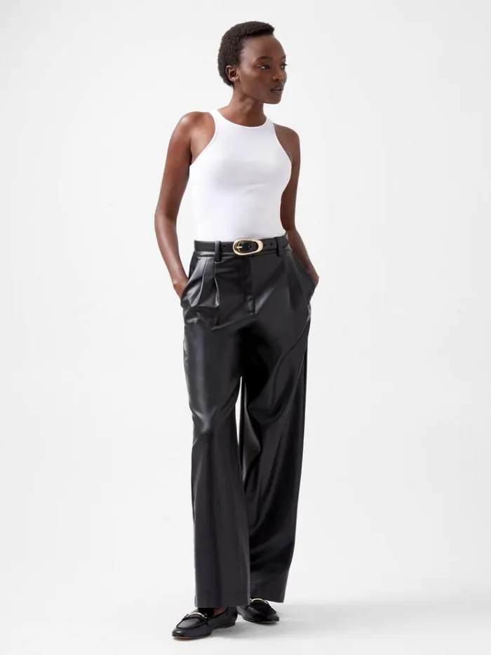 French Connection Trousers Crolenda Pu Wide Leg Trousers Blackout 8211 Woman