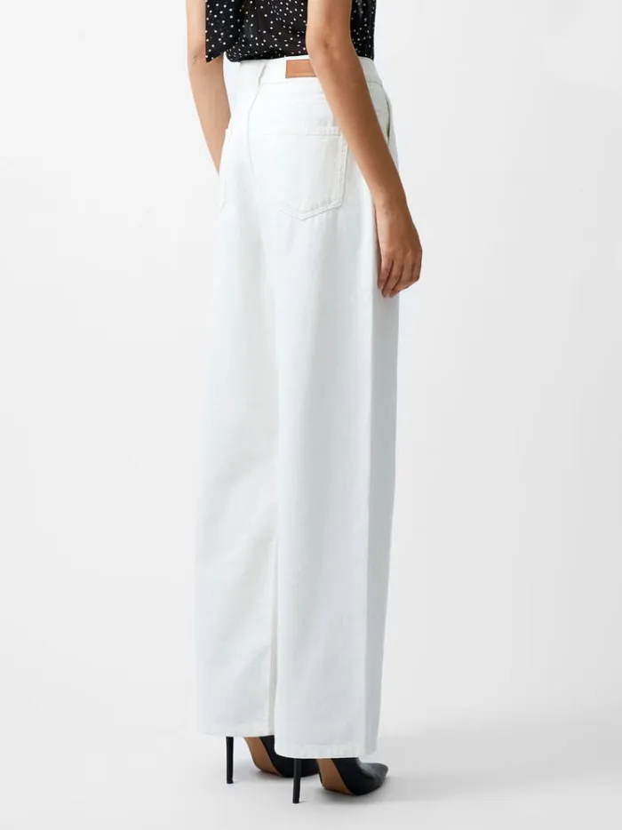 French Connection Trousers Finley Denim Wide Leg Jeans 32 Inch Ecru 8211 Woman