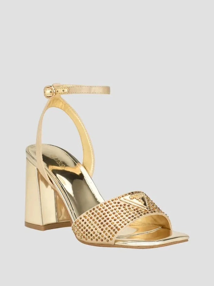 Gelya Triangle Blocked Heels Gold Sandals GUESS Women