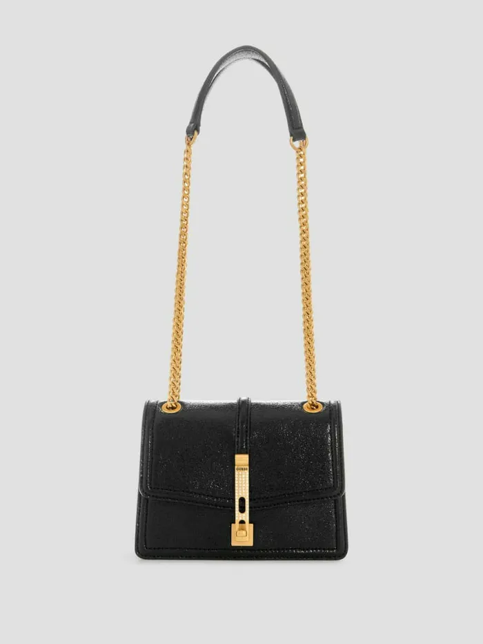 Gilded Glamour Mini Convertible Crossbody Black Floral Print Women Handbags GUESS
