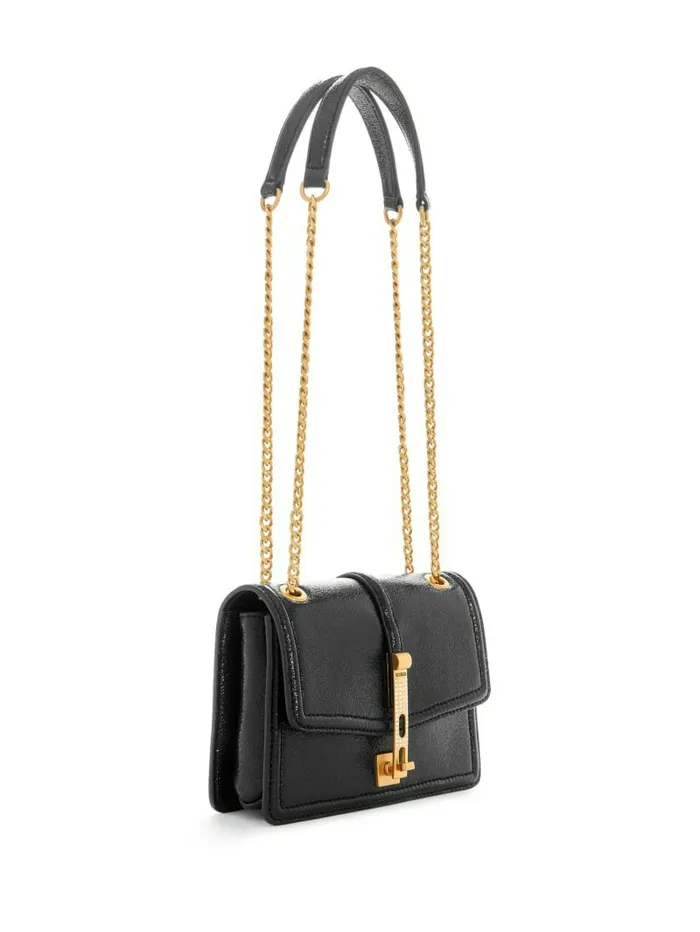 Gilded Glamour Mini Convertible Crossbody Black Floral Print Women Handbags GUESS