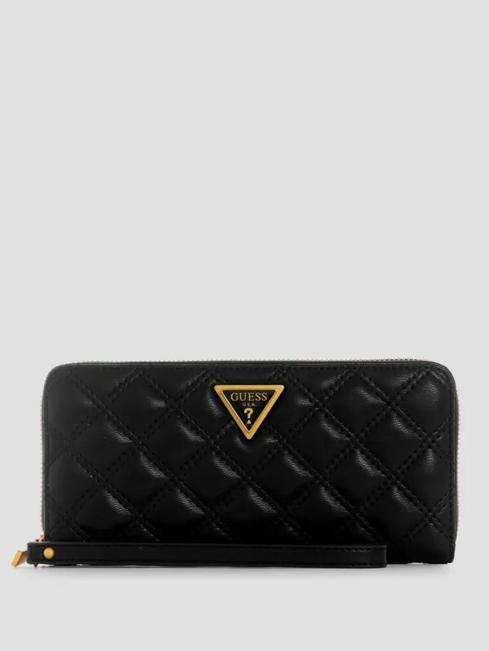 Giully Large ZipAround Wallet Black Floral Print Women Handbags GUESS