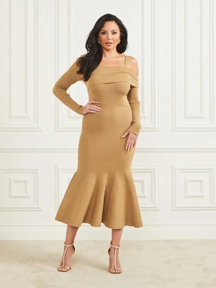GUESS Dresses and Jumpsuits Women Dinah Fit and Flare Dress Macchiato Multi GUESS Dresses and Jumpsuits Women Dinah Fit and Flare Dress Macchiato Multi