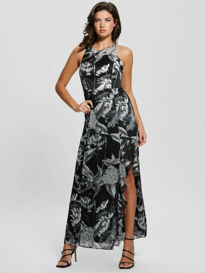 GUESS Dresses and Jumpsuits Women Eco Evangelina Maxi Dress Phantom Flora Print Black GUESS Dresses and Jumpsuits Women Eco Evangelina Maxi Dress Phantom Flora Print Black