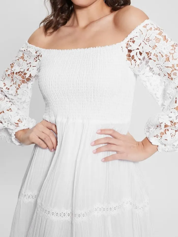 GUESS Dresses and Jumpsuits Women Eco OfftheShoulder Katerina Dress Pure White GUESS Dresses and Jumpsuits Women Eco OfftheShoulder Katerina Dress Pure White