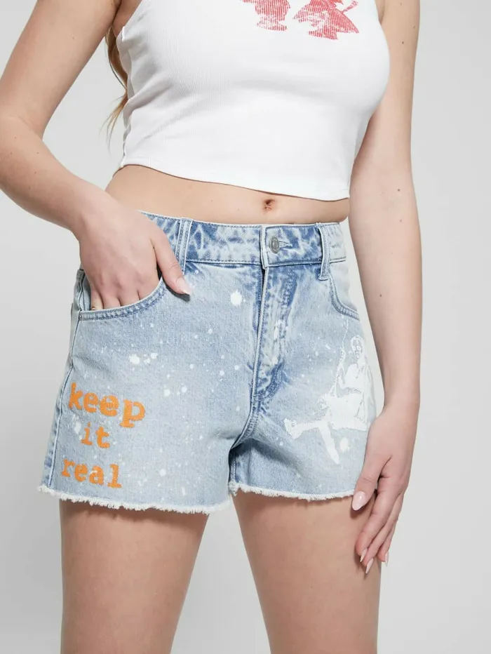 GUESS Graphic Splatter Denim Mom Shorts Artist Splash Women Jeans and Denim