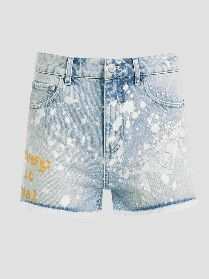 GUESS Graphic Splatter Denim Mom Shorts Artist Splash Women Jeans and Denim GUESS Graphic Splatter Denim Mom Shorts Artist Splash Women Jeans and Denim