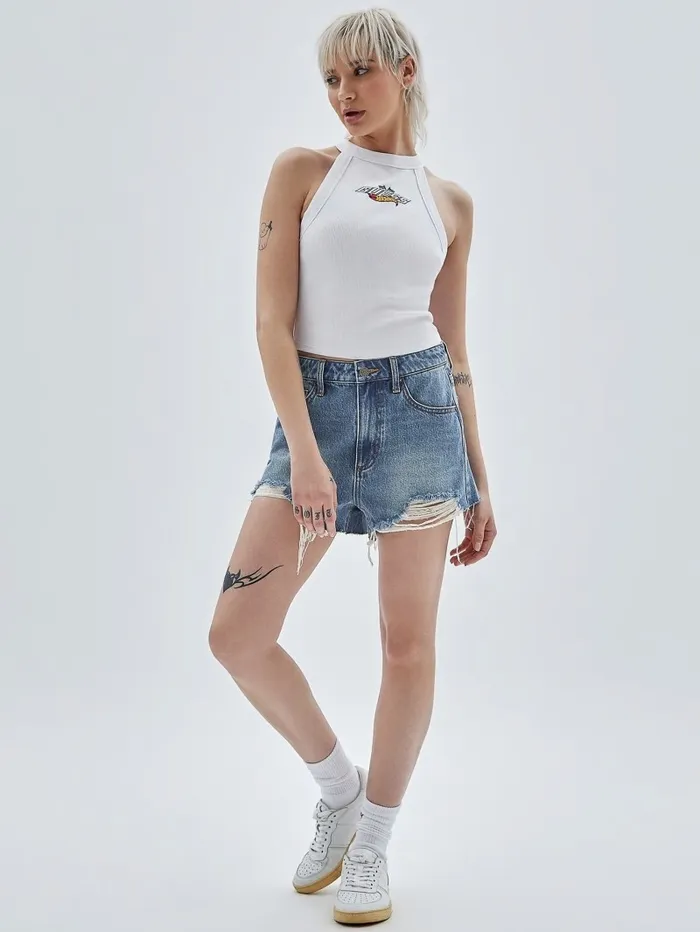 GUESS GUESS Originals Kit Destroyed Denim Shorts Go Fez Medium Wash Women Bottoms GUESS GUESS Originals Kit Destroyed Denim Shorts Go Fez Medium Wash Women Bottoms