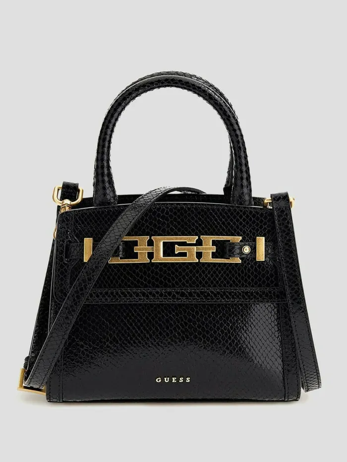 GUESS Handbags Women Cristina Small Leather Satchel Black Floral Print