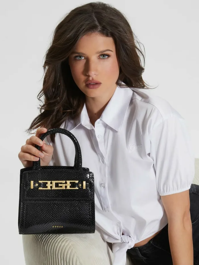 GUESS Handbags Women Cristina Small Leather Satchel Black Floral Print GUESS Handbags Women Cristina Small Leather Satchel Black Floral Print