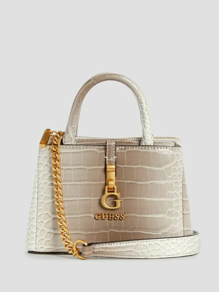 GUESS Handbags Women James Embossed Mini Satchel Rose GoldSmoke Gray