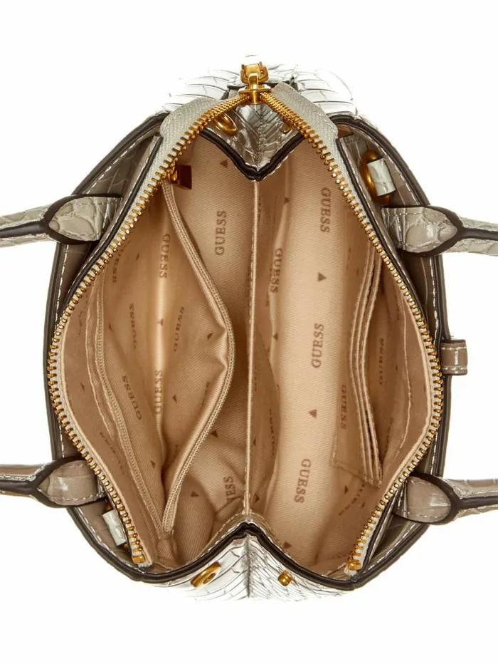 GUESS Handbags Women James Embossed Mini Satchel Rose GoldSmoke Gray GUESS Handbags Women James Embossed Mini Satchel Rose GoldSmoke Gray