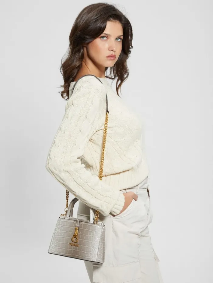GUESS Handbags Women James Embossed Mini Satchel Rose GoldSmoke Gray GUESS Handbags Women James Embossed Mini Satchel Rose GoldSmoke Gray