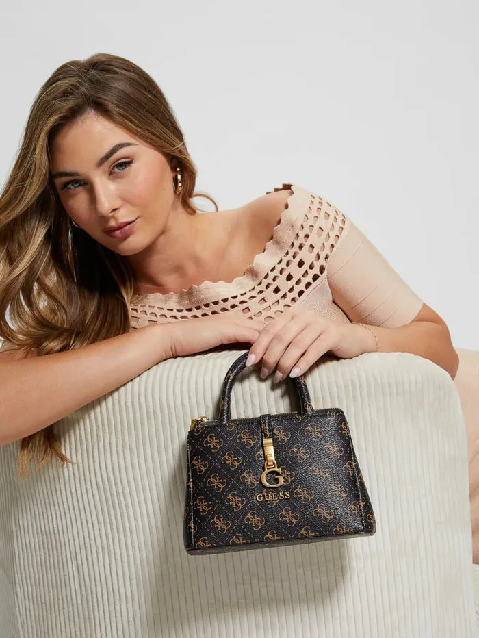 GUESS Handbags Women James Quattro G Mini Satchel Brown Multi GUESS Handbags Women James Quattro G Mini Satchel Brown Multi