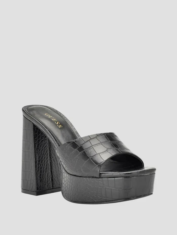 GUESS Heels Women Jadah CrocodileEmbossed Platform Heels Black 002