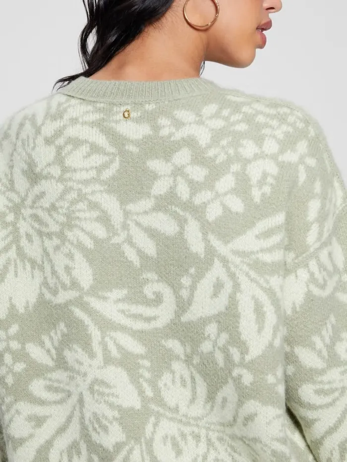 GUESS Hibiscus WoolBlend Sweater Folk Floral Print Light M Women Sweaters and Knits