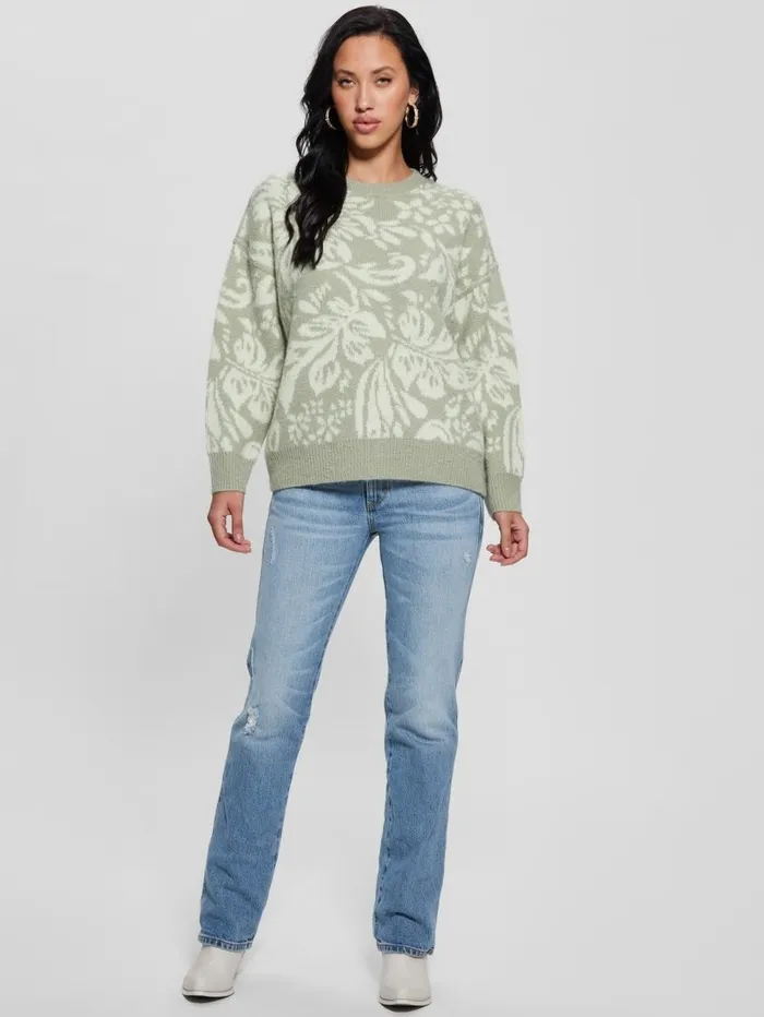 GUESS Hibiscus WoolBlend Sweater Folk Floral Print Light M Women Sweaters and Knits