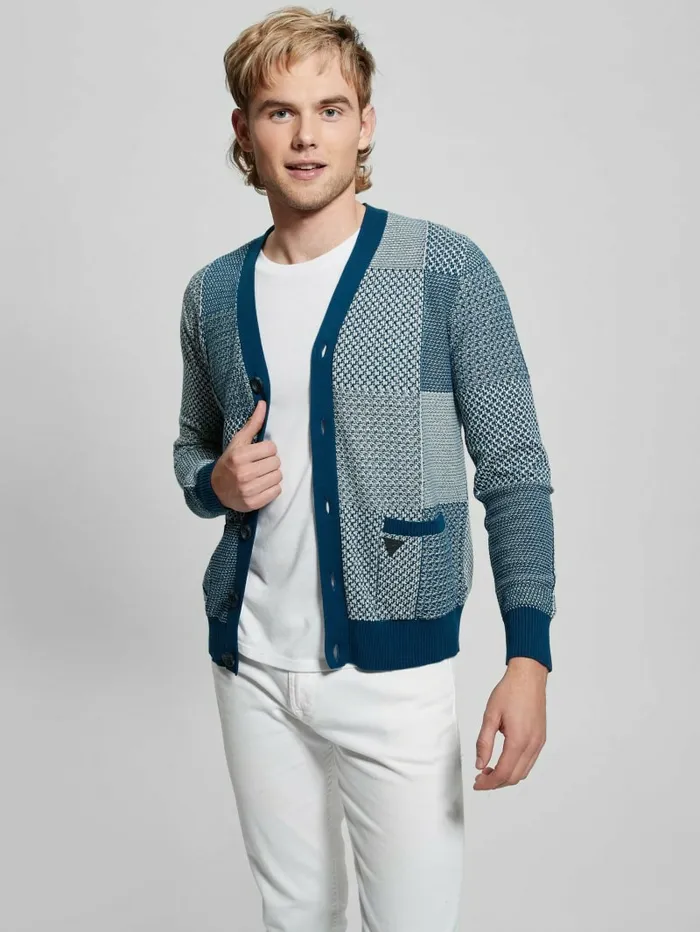 GUESS Hoodies and Sweaters Men Eco Bertrand SilkBlend Cardigan Blueblood And Salt Pacthw GUESS Hoodies and Sweaters Men Eco Bertrand SilkBlend Cardigan Blueblood And Salt Pacthw