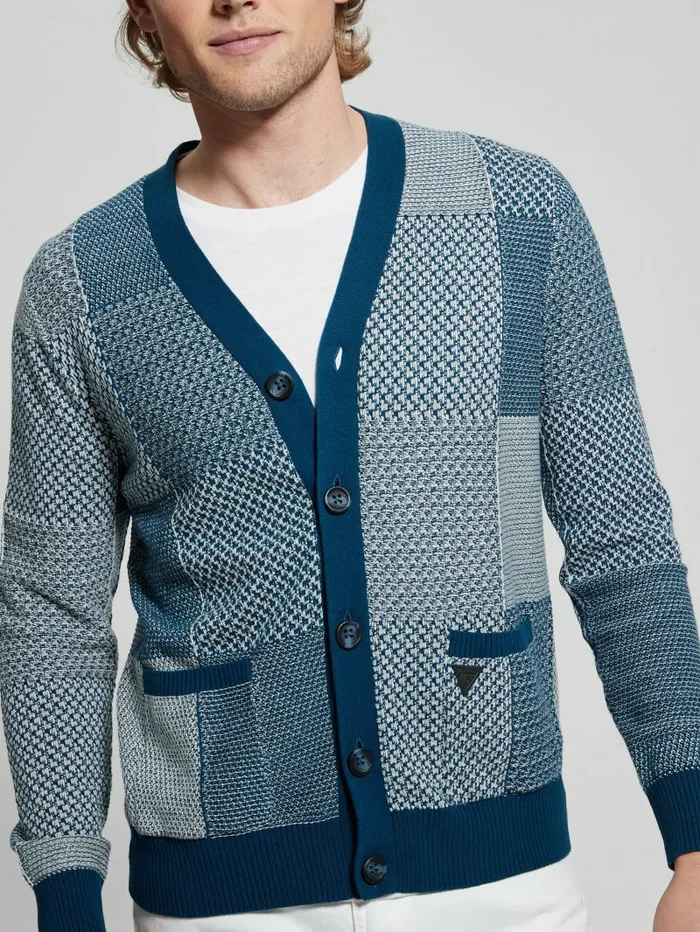 GUESS Hoodies and Sweaters Men Eco Bertrand SilkBlend Cardigan Blueblood And Salt Pacthw GUESS Hoodies and Sweaters Men Eco Bertrand SilkBlend Cardigan Blueblood And Salt Pacthw