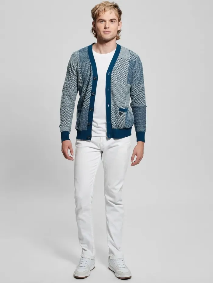 GUESS Hoodies and Sweaters Men Eco Bertrand SilkBlend Cardigan Blueblood And Salt Pacthw GUESS Hoodies and Sweaters Men Eco Bertrand SilkBlend Cardigan Blueblood And Salt Pacthw