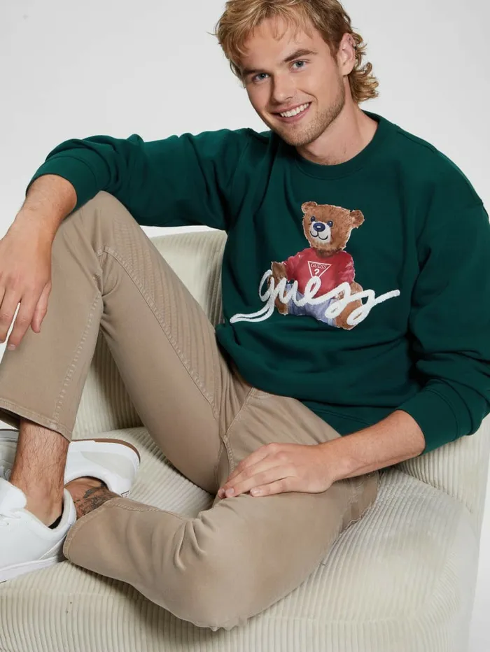 GUESS Hoodies and Sweaters Men Max Logo Bear Sweatshirt Dark Jade GUESS Hoodies and Sweaters Men Max Logo Bear Sweatshirt Dark Jade
