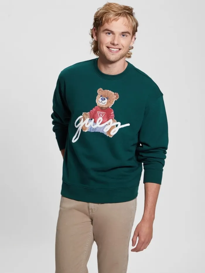 GUESS Hoodies and Sweaters Men Max Logo Bear Sweatshirt Dark Jade GUESS Hoodies and Sweaters Men Max Logo Bear Sweatshirt Dark Jade