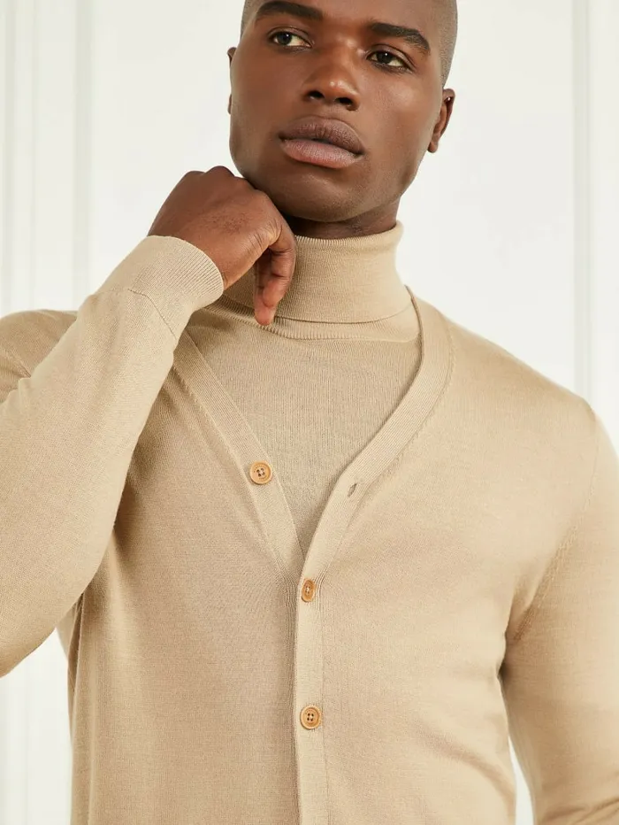 GUESS Hoodies and Sweaters Men Merino Wool Essential Cardigan Herb Tan