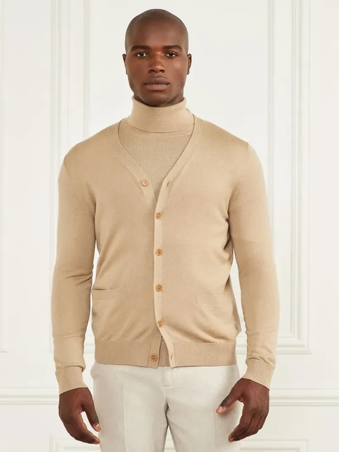 GUESS Hoodies and Sweaters Men Merino Wool Essential Cardigan Herb Tan GUESS Hoodies and Sweaters Men Merino Wool Essential Cardigan Herb Tan