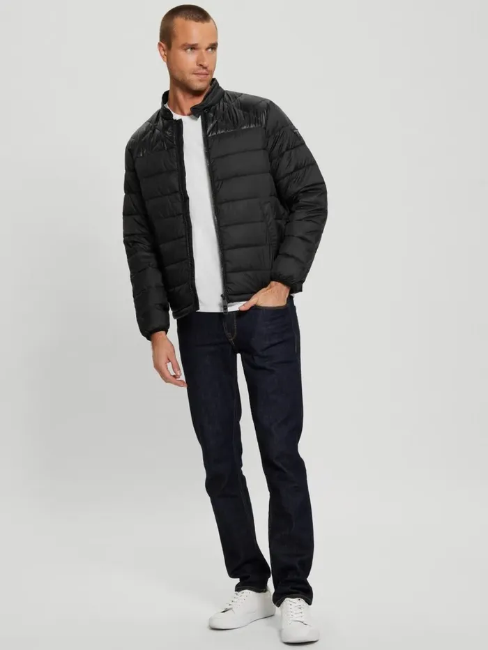 GUESS Jackets and Coats Men Eco Lightweight Puffer Jacket Jet Black Multi GUESS Jackets and Coats Men Eco Lightweight Puffer Jacket Jet Black Multi