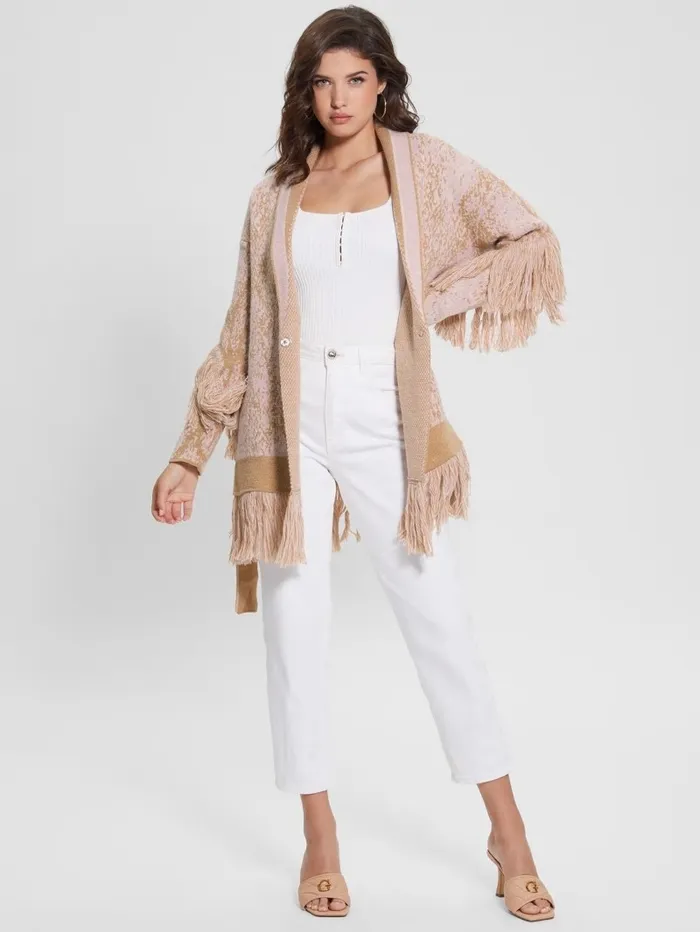 GUESS Jackets and Coats Women Nancy Jacquard Cardigan Rambling Snake Jacquard