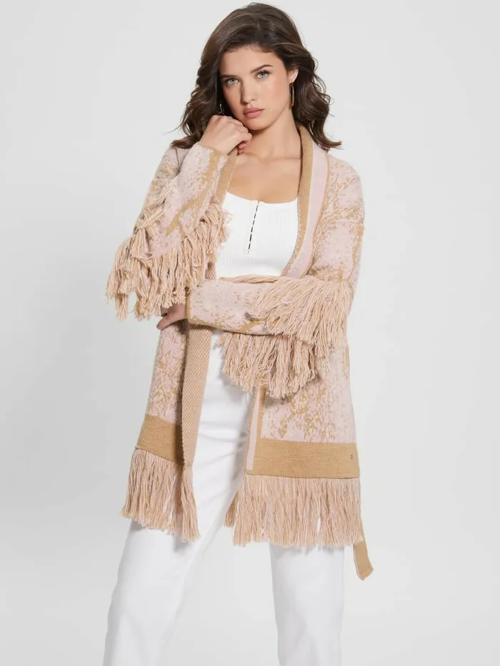 GUESS Jackets and Coats Women Nancy Jacquard Cardigan Rambling Snake Jacquard