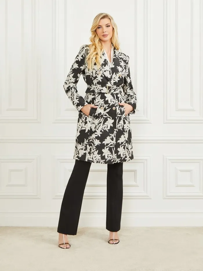 GUESS Jackets and Coats Women Sunburst Trench Coat Sunburst Black Print