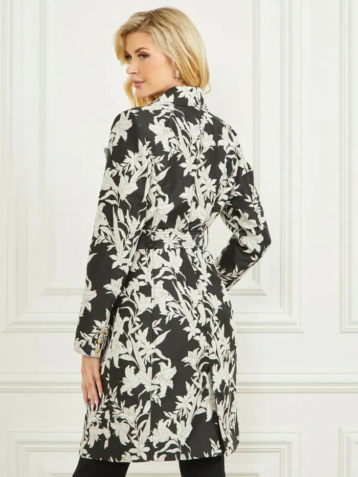GUESS Jackets and Coats Women Sunburst Trench Coat Sunburst Black Print GUESS Jackets and Coats Women Sunburst Trench Coat Sunburst Black Print