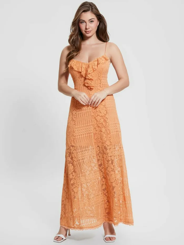 GUESS Kellie Lace Maxi Dress Sweet Peach Women Dresses and Jumpsuits