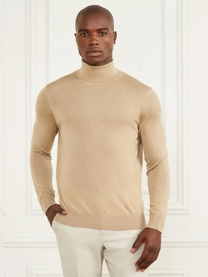 GUESS Merino Wool Turtleneck Sweater Herb Tan Men Hoodies and Sweaters