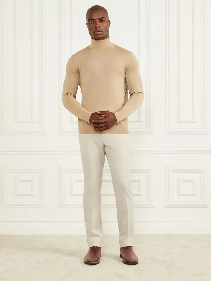 GUESS Merino Wool Turtleneck Sweater Herb Tan Men Hoodies and Sweaters