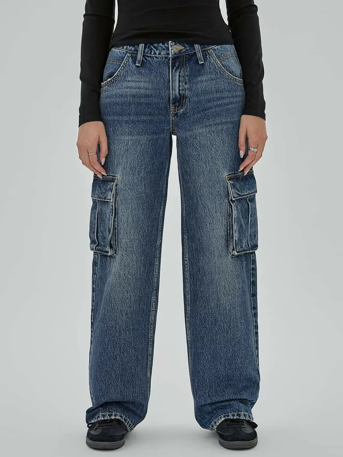 GUESS Originals Kit Cargo Jeans Originals Dark Wash Jeans and Denim GUESS Women