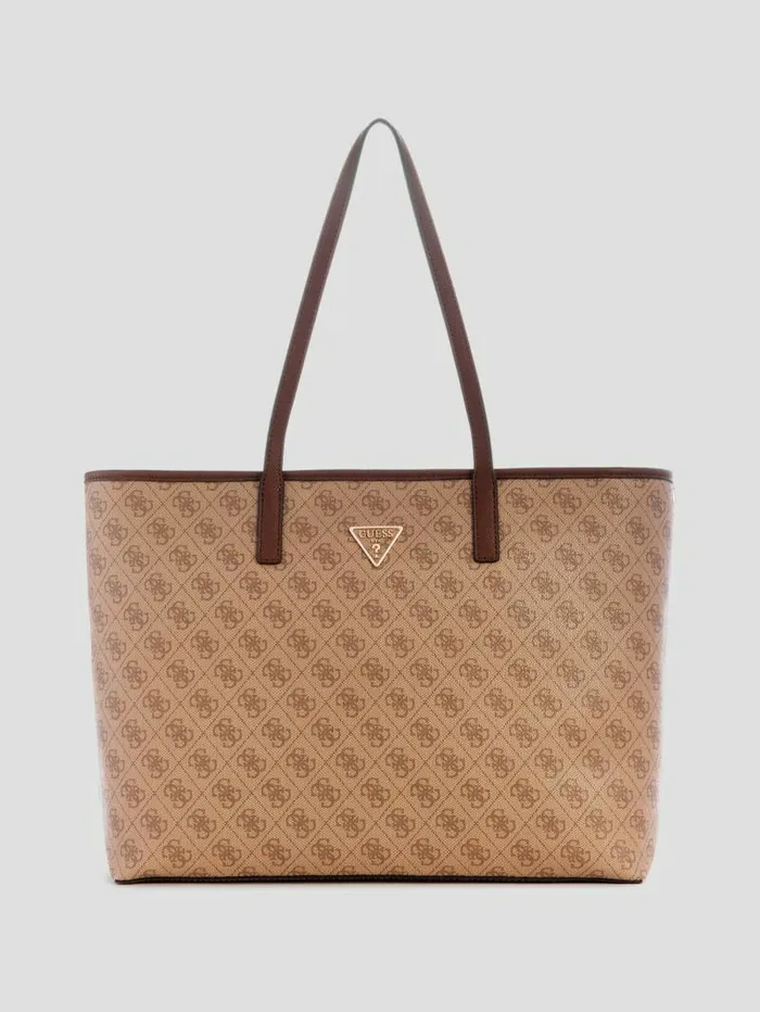 GUESS Power Play Quattro G Large Tech Tote Latte Logo Women Handbags