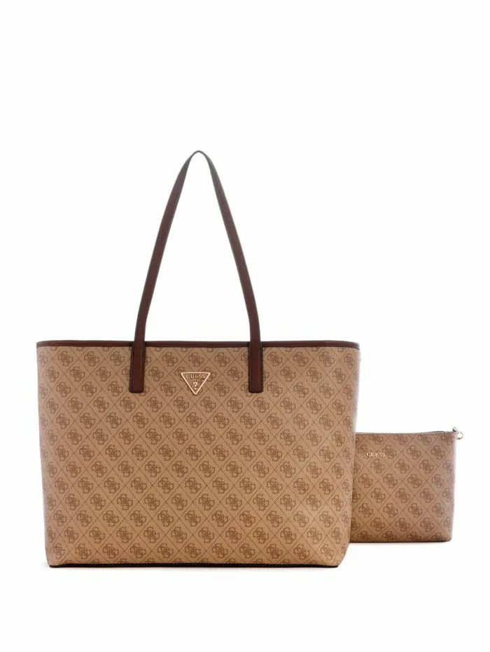 GUESS Power Play Quattro G Large Tech Tote Latte Logo Women Handbags GUESS Power Play Quattro G Large Tech Tote Latte Logo Women Handbags