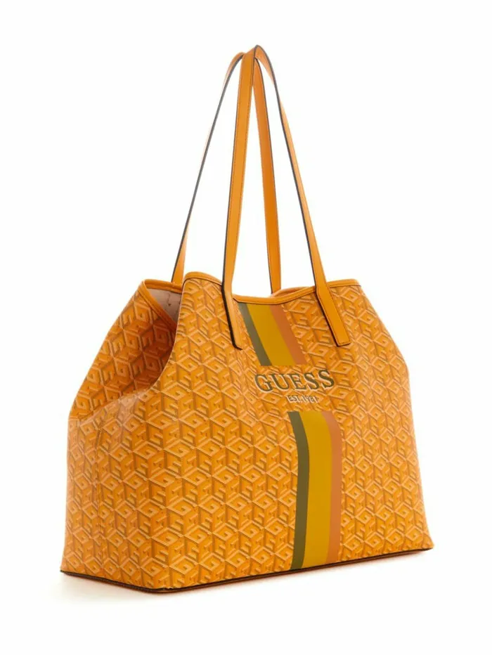 GUESS Vikky Large Tote Yellow Logo Women Handbags GUESS Vikky Large Tote Yellow Logo Women Handbags