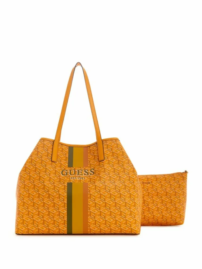 GUESS Vikky Large Tote Yellow Logo Women Handbags GUESS Vikky Large Tote Yellow Logo Women Handbags