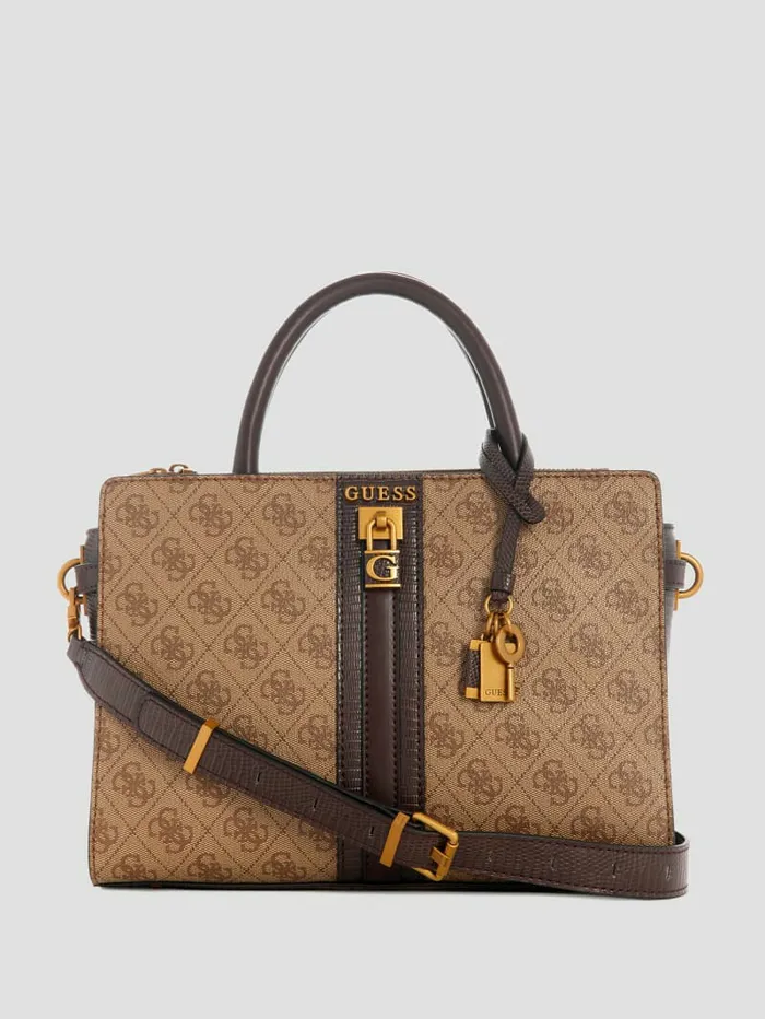 Handbags Ginevra Logo Elite Society Satchel Latte Logo 8211 GUESS Women