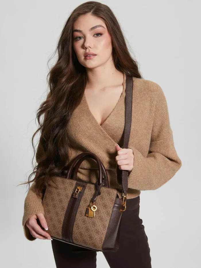 Handbags Ginevra Logo Elite Society Satchel Latte Logo 8211 GUESS Women Handbags Ginevra Logo Elite Society Satchel Latte Logo 8211 GUESS Women