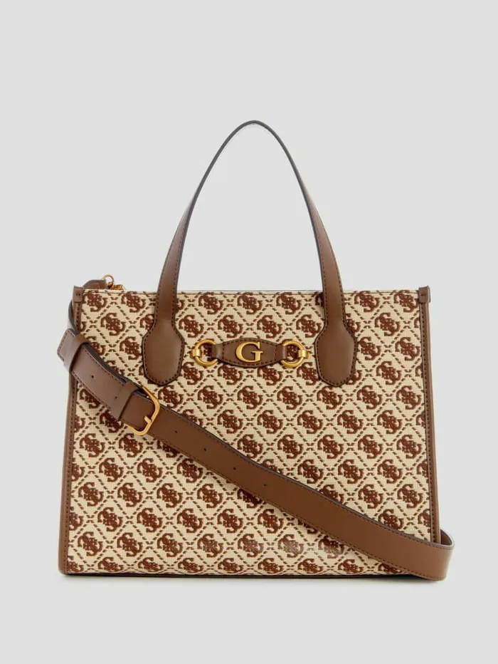 Handbags GUESS Women Izzy Jacquard Logo Tote Brown Multi