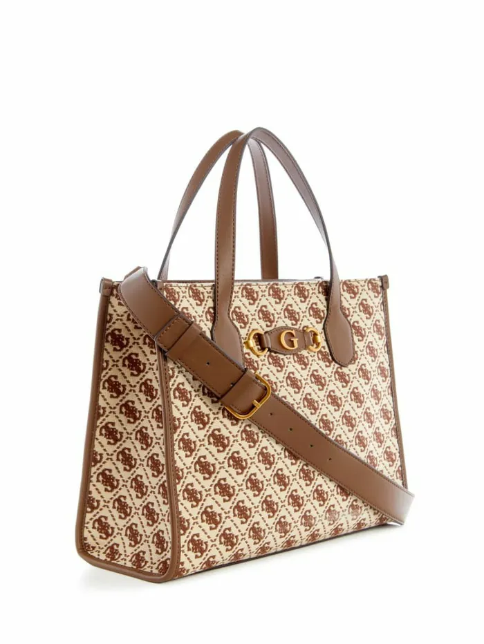 Handbags GUESS Women Izzy Jacquard Logo Tote Brown Multi Handbags GUESS Women Izzy Jacquard Logo Tote Brown Multi