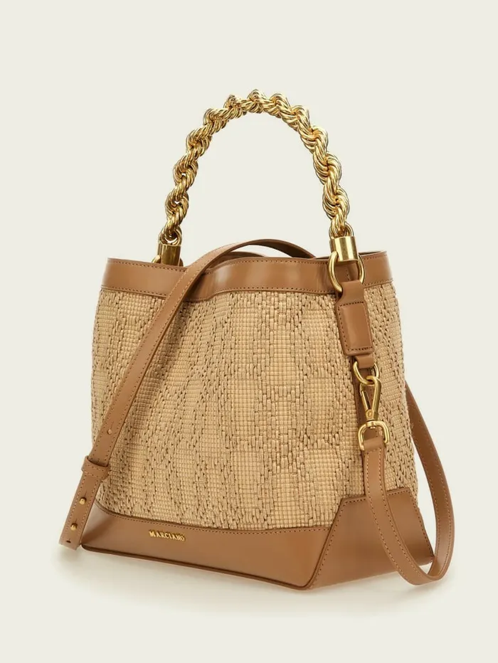 Handbags Women GUESS Aida Straw Woven Bucket Bag White