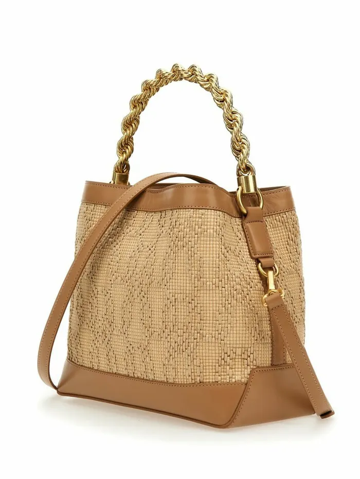 Handbags Women GUESS Aida Straw Woven Bucket Bag White