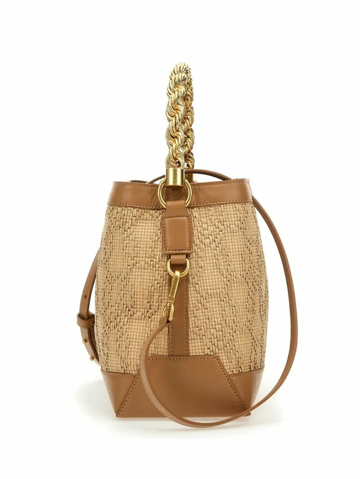 Handbags Women GUESS Aida Straw Woven Bucket Bag White